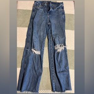 Express Blue Distressed Flare Jeans